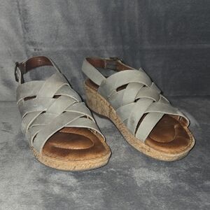 Born Crisscross Gray Wedge Sandals